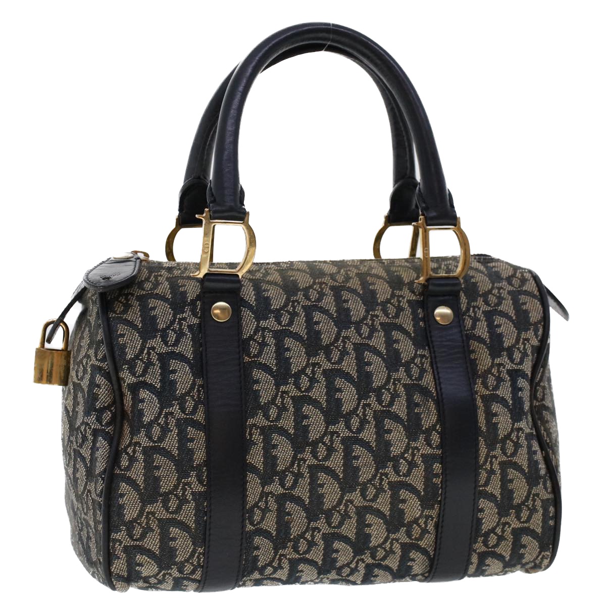 Christian Dior Trotter Canvas Mini Boston Bag Navy Auth Hk737